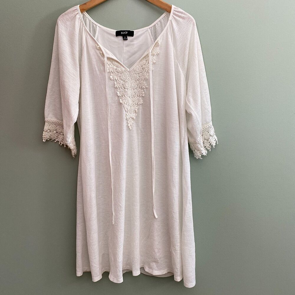 Anthropologie Naif Tunic Dress Gauzy Boho Lace Womens Medium White Resort